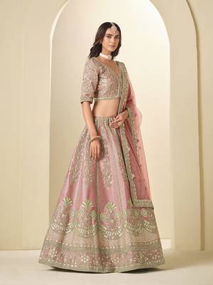 light pink embroidered art silk blend lehenga choli with dupatta 2