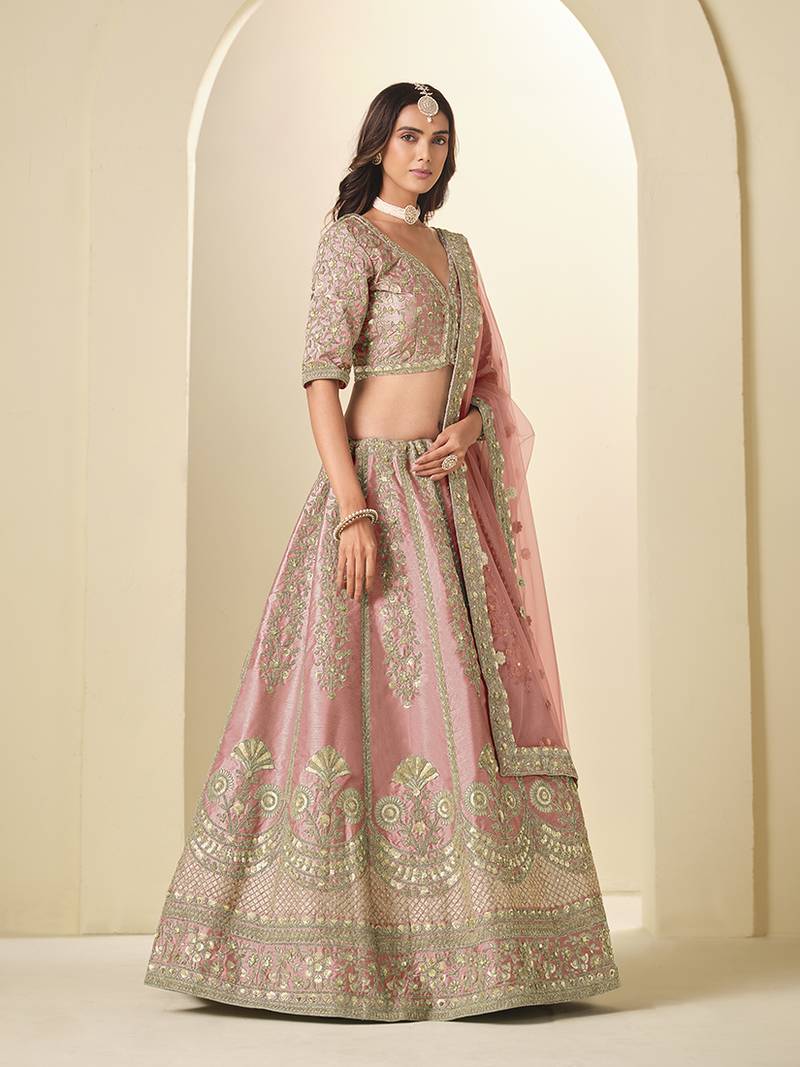 light pink embroidered art silk lehenga choli with dupatta