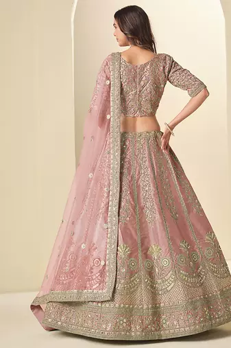 light pink embroidered art silk blend lehenga choli with dupatta