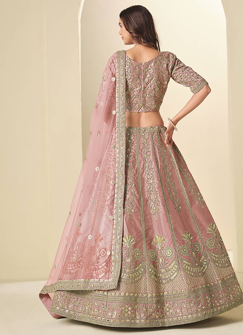 light pink embroidered art silk lehenga choli with dupatta