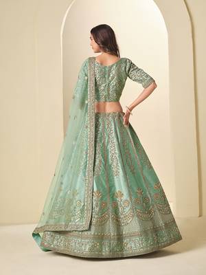 green embroidered art silk blend lehenga choli with matching dupatta 3