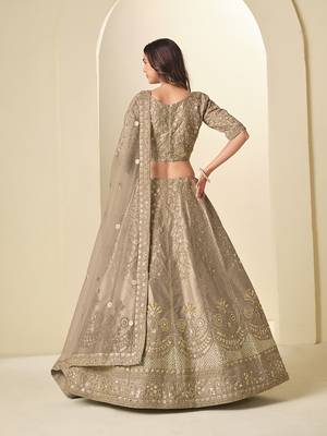 beige embroidered art silk blend lehenga choli with matching dupatta set 3