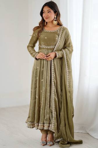 Marvelous Green Sequins Silk Function Wear Gown With Dupatta