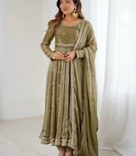Marvelous Green Sequins Silk Function Wear Gown With Dupatta