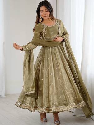 Marvelous Green Sequins Silk Function Wear Gown With Dupatta 2