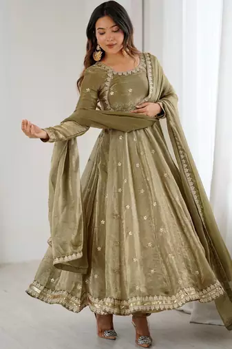 Marvelous Green Sequins Silk Function Wear Gown With Dupatta