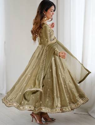 Marvelous Green Sequins Silk Function Wear Gown With Dupatta 3