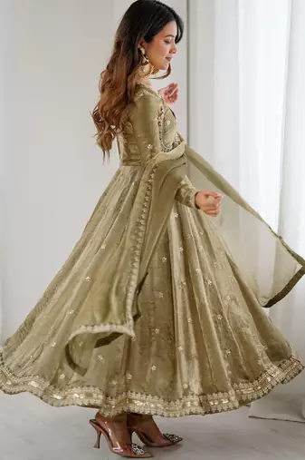 Marvelous Green Sequins Silk Function Wear Gown With Dupatta