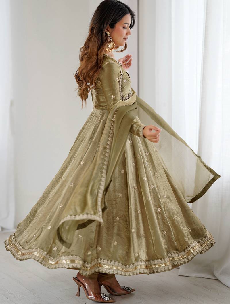 Marvelous Green Sequins Silk Function Wear Gown With Dupatta