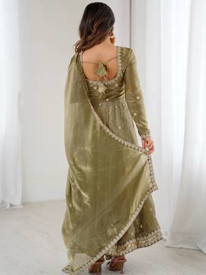 Marvelous Green Sequins Silk Function Wear Gown With Dupatta 4