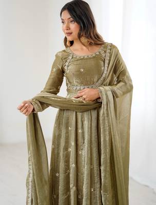 Marvelous Green Sequins Silk Function Wear Gown With Dupatta 5