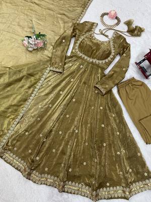 Marvelous Green Sequins Silk Function Wear Gown With Dupatta 6