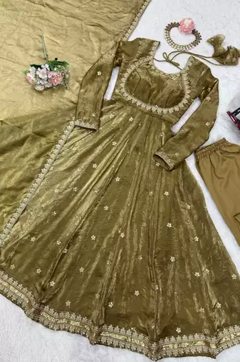 Marvelous Green Sequins Silk Function Wear Gown With Dupatta
