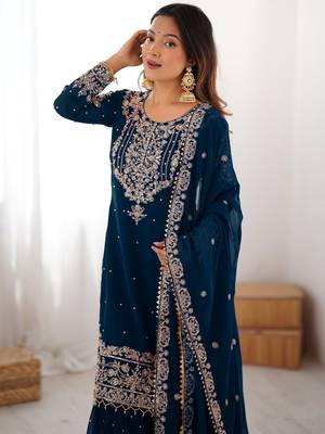 Mesmerizing Blue Embroidered Georgette Festival Wear Sharara Suit 5