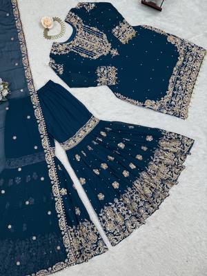 Mesmerizing Blue Embroidered Georgette Festival Wear Sharara Suit 6