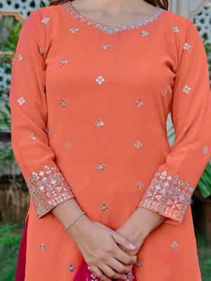 Dazzling Orange Embroidered Georgette Festival Wear Palazzo Suit 6