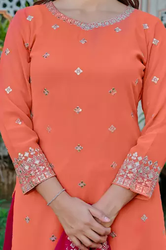 Dazzling Orange Embroidered Georgette Festival Wear Palazzo Suit
