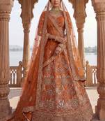 Great Orange Dori Work Silk Bridal Lehenga Choli With Double Dupatta