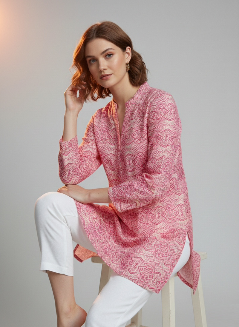 Trending floral digital print muslin silk tunic / stylish short kurti for grilish