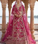 Classic Pink Embroidered Silk Bridal Lehenga Choli With Double Dupatta