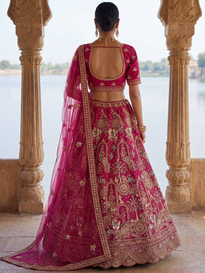 Classic Pink Embroidered Silk Bridal Lehenga Choli With Double Dupatta