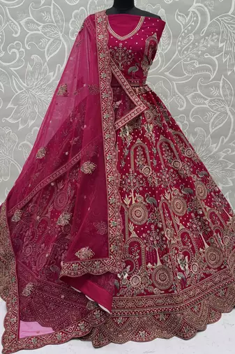 pink embroidered silk bridal lehenga choli with double dupatta set