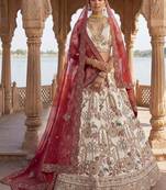 Lovely Off-White Dori Work Silk Bridal Lehenga Choli With Double Dupatta