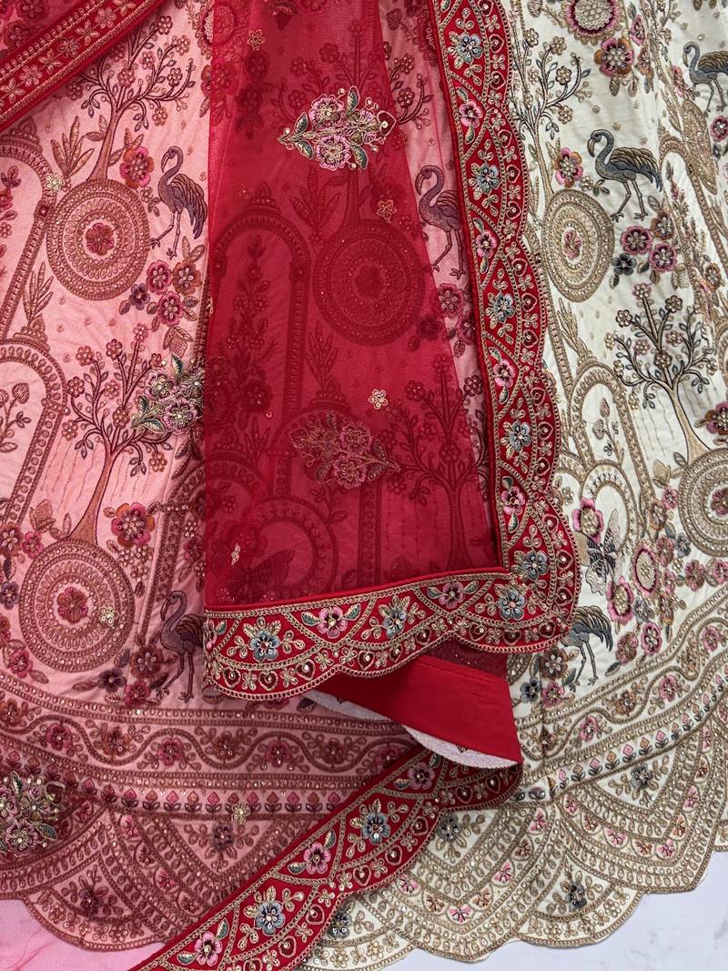 Lovely Off-White Dori Work Silk Bridal Lehenga Choli With Double Dupatta