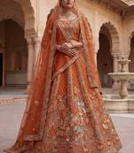 Classic Orange Embroidered Silk Bridal Lehenga Choli With Double Dupatta
