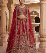Elegant Red Embroidered Silk Bridal Lehenga Choli With Double Dupatta