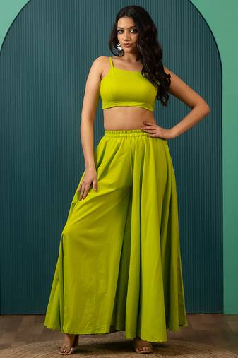 Lime Green Woven Cotton Co Ord Set