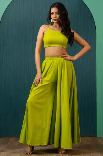 Lime Green Woven Cotton Co Ord Set