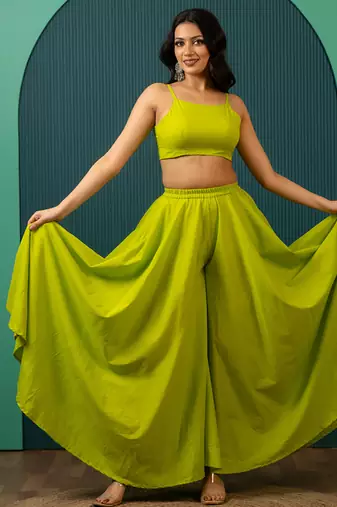 Lime Green Woven Cotton Co Ord Set