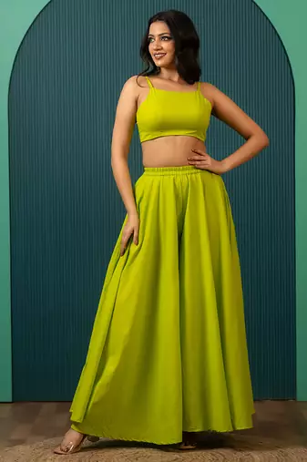 Lime Green Woven Cotton Co Ord Set
