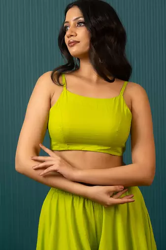 Lime Green Woven Cotton Co Ord Set