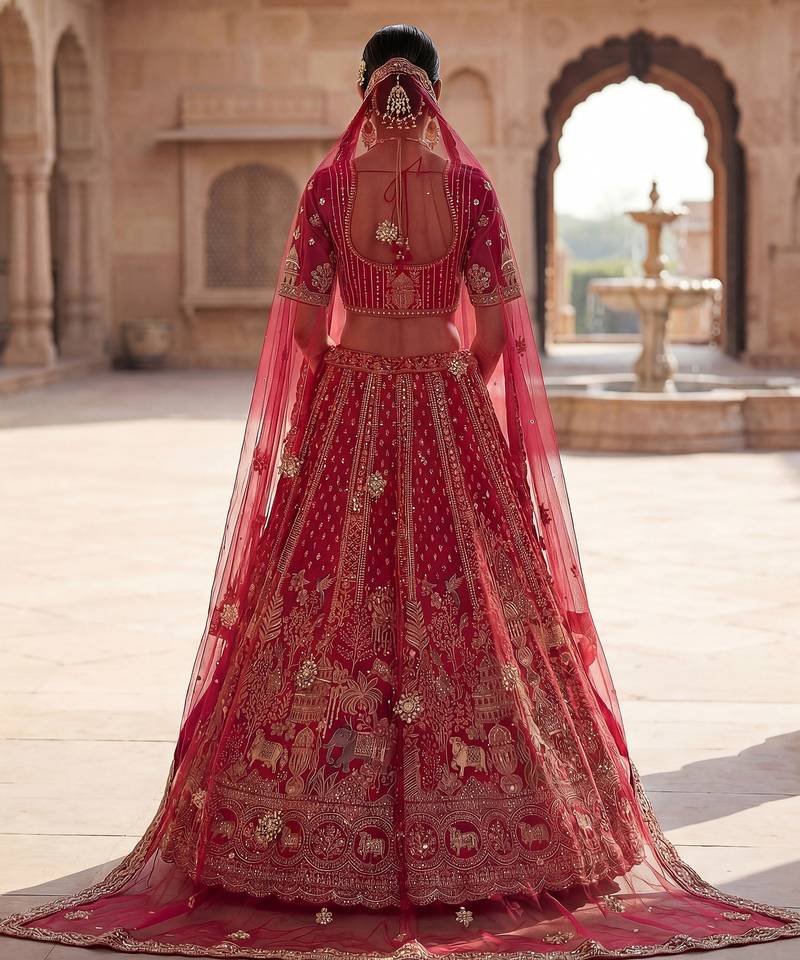 Dazzling Pink Embroidered Silk Bridal Lehenga Choli With Double Dupatta
