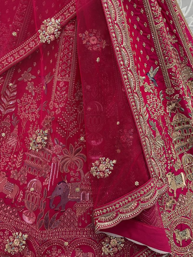 Dazzling Pink Embroidered Silk Bridal Lehenga Choli With Double Dupatta