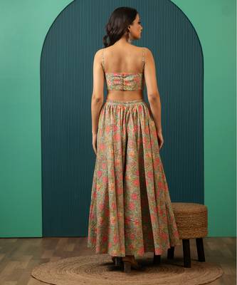 Blue Printed Cotton Lehenga Set 3