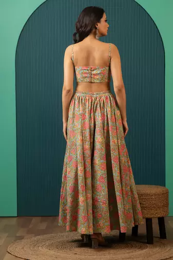 Blue Printed Cotton Lehenga Set