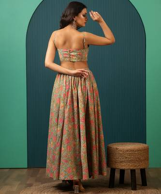 Blue Printed Cotton Lehenga Set 4