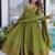Outstanding Green Lace Work Chanderi Mehendi Wear Anarkali Suit Pant