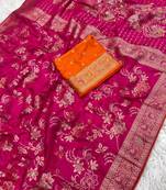Rani Pink Color Traditional Dola SIlk Blnd Wedding saree