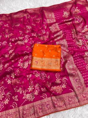 Rani Pink Color Traditional Dola Silk Wedding saree 2