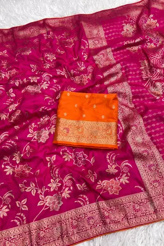 Rani Pink Color Traditional Dola Silk Wedding saree