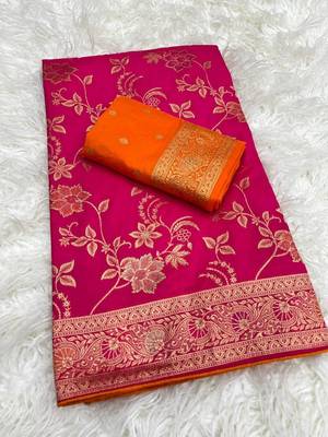 Rani Pink Color Traditional Dola Silk Wedding saree 3