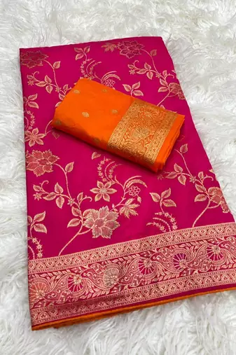 Rani Pink Color Traditional Dola Silk Wedding saree
