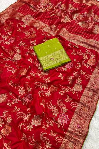 Red Color Traditional Dola SIlk Blnd Wedding saree