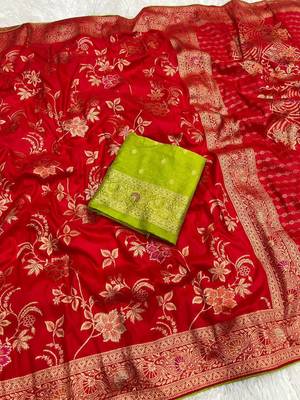 Red Color Traditional Dola Silk Wedding saree 2