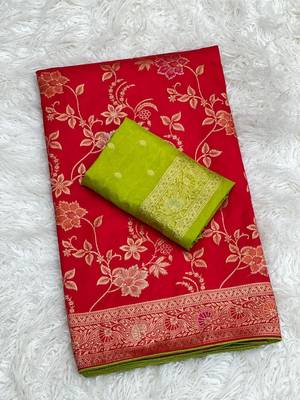 Red Color Traditional Dola Silk Wedding saree 3