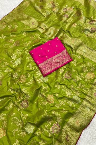 Green Color Traditional Dola SIlk Blnd Wedding saree